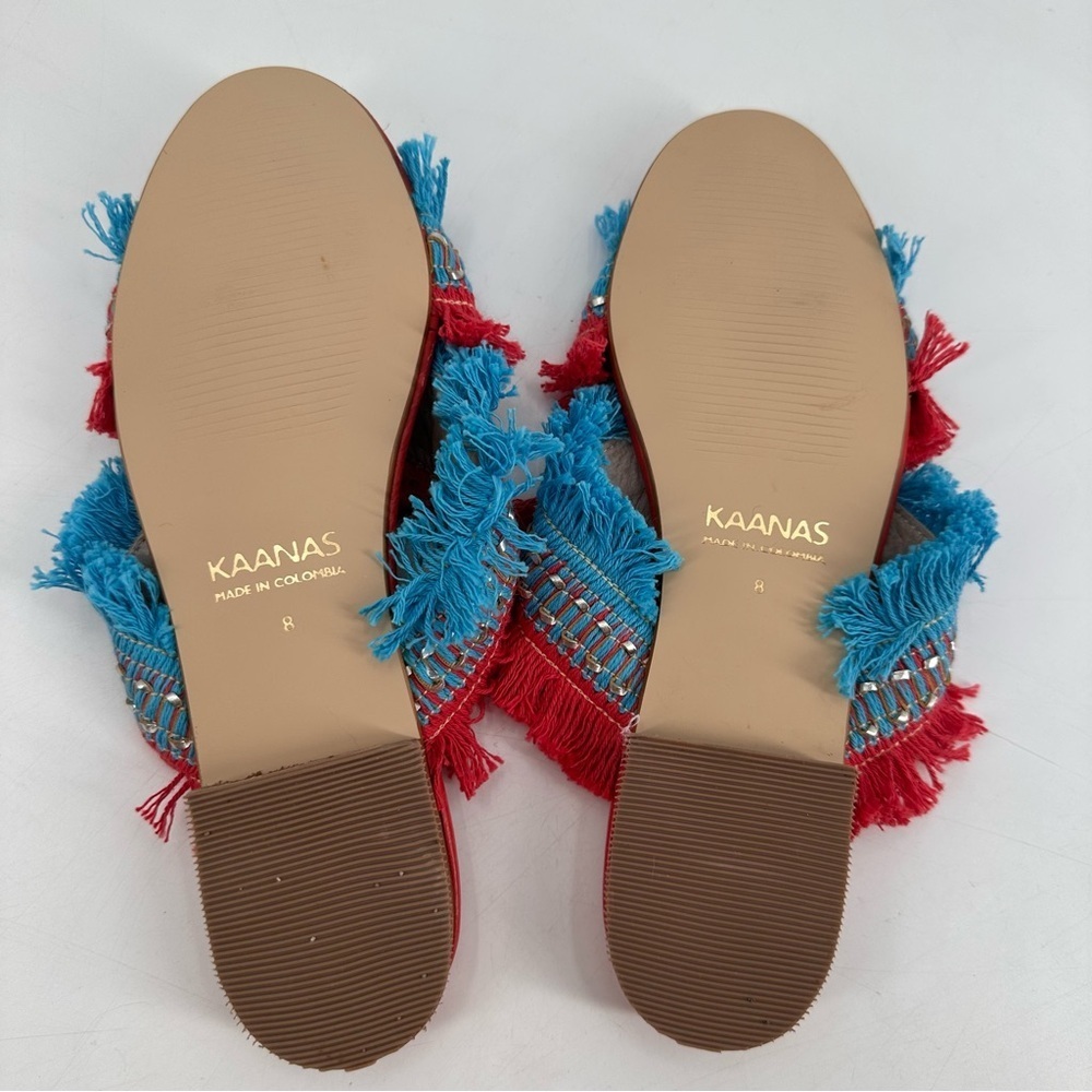 Johnny Was Red and Turquoise Fringe Slide Sandals - Picture 3 of 3